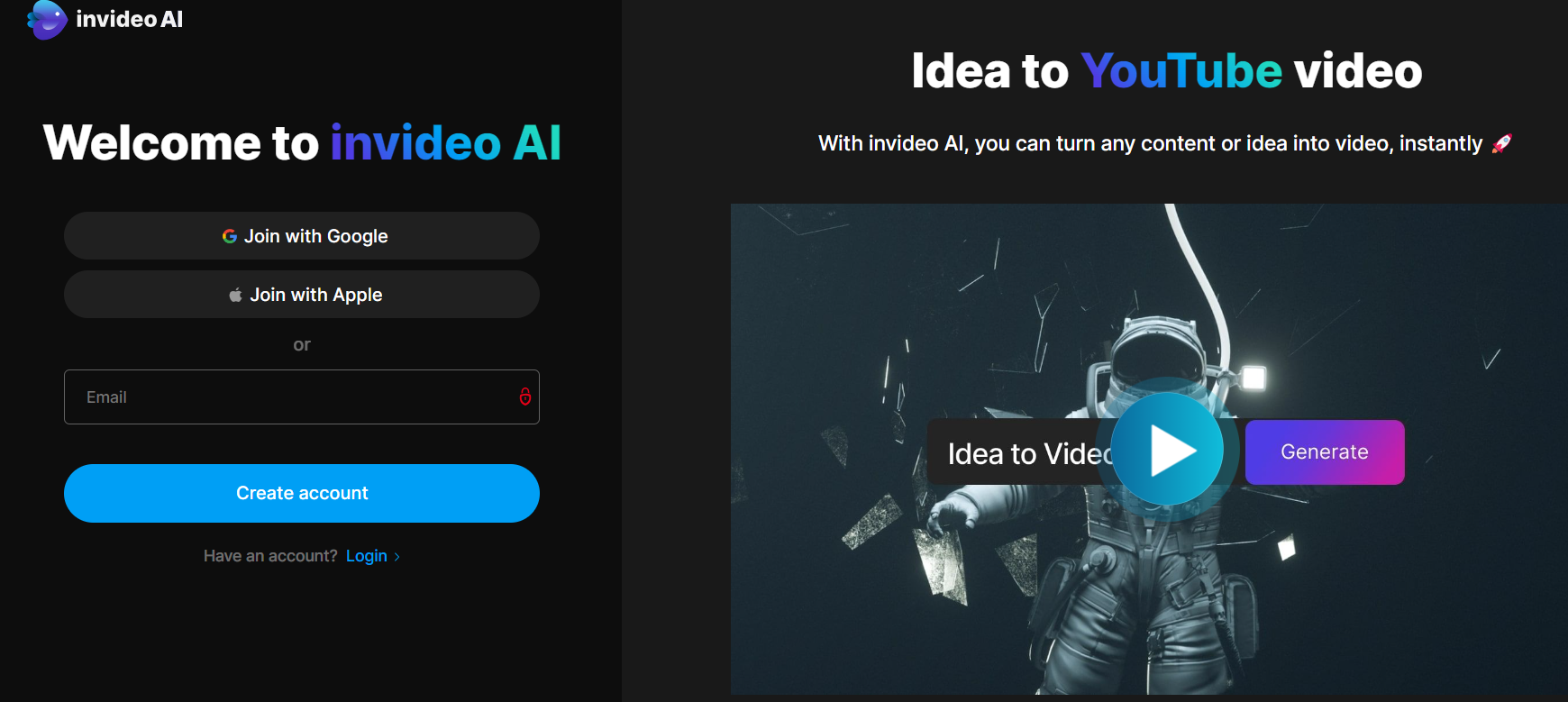 Turn any content into video with Invideo AI